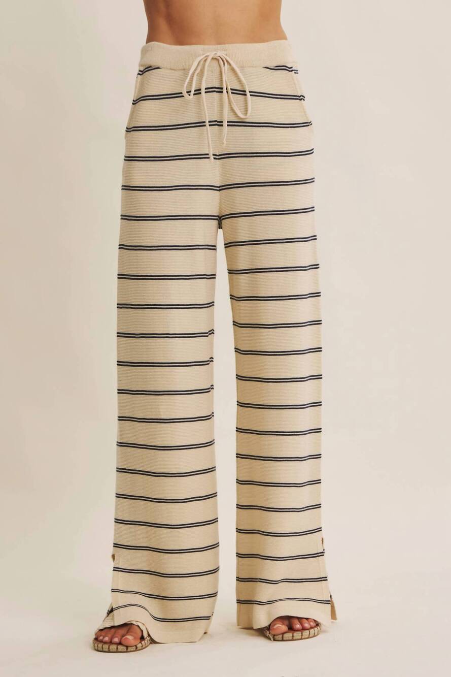 NEW IN FEBRUARY striped wide leg knit pants in tan navy